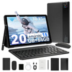 URAO Android 15 Tablet 10,1 Zoll 20GB RAM 64GB ROM 5-Kern Dual Kamera Tablets PC Set Tastatur/Hülle/Maus/Stylus/Kopfhörer