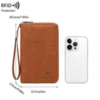 Multi-Functional RFID Blocking Passport Bag Travel Document Holder with Long Zipper Ticket Storage Wallet for Multiple Passports
