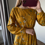Frühling Sommer Damen Maxikleider Casual Langarm Geblümt O-Ausschnitt Damen Boho Strandparty Langes Kleid Mujer Vestidos