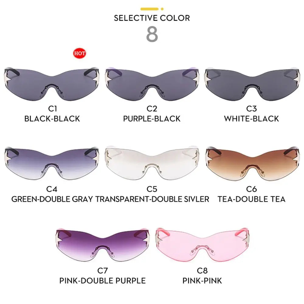 Neue Y2K Randlose Punk-Sonnenbrille Goggle Damen Herren Luxusmarke Wrap Around Sonnenbrille Fünf Sterne Eyewear Sport One Piece Shades