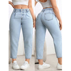 Damenjeans für große Größen – Neue Stretch-Jeans mit Bauchkontrolle, geradem Bein, bequeme Freizeitkleidung