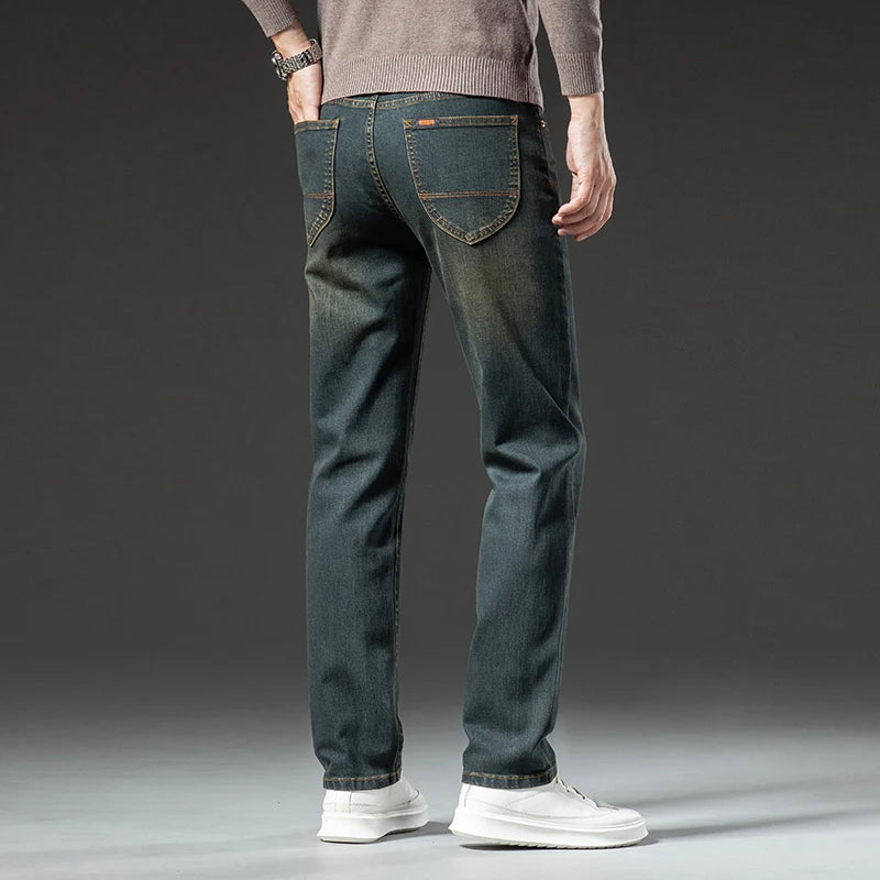 Hochwertige Winterjeans Herren Warme Fleece Verdickte Elastische Denim Hose Fashion Straight Elastische Retro Plüsch Samthose
