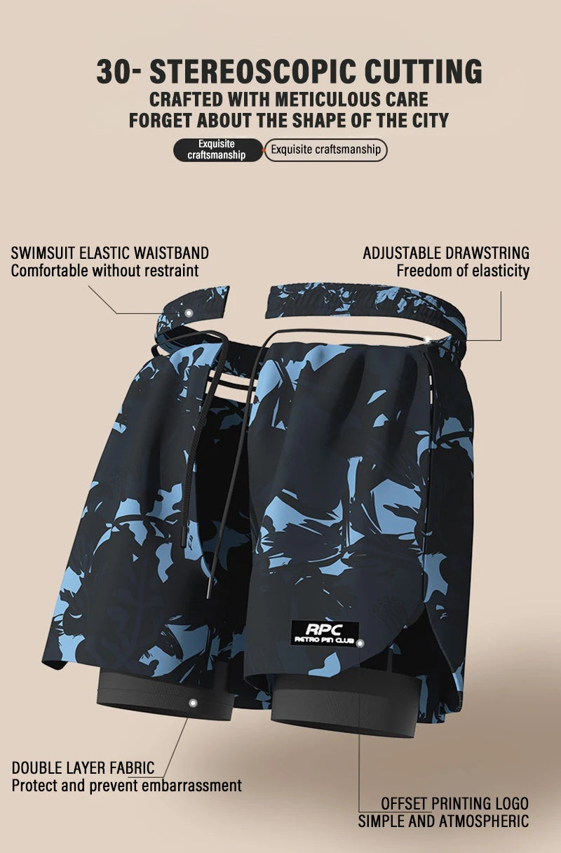 Badeboxer Herren Badehose Set Neu Strandbadehose Für Erwachsene Schnell Trocknende Surf-Badeshorts mit Futter Schwimmhose