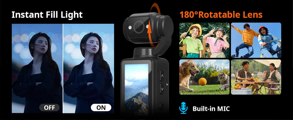 4K HD-Videokamera mit 1,9" CMOS, wiederaufladbar über USB, 180° drehbarer Action-Camcorder für Vlogging, Live-Streaming