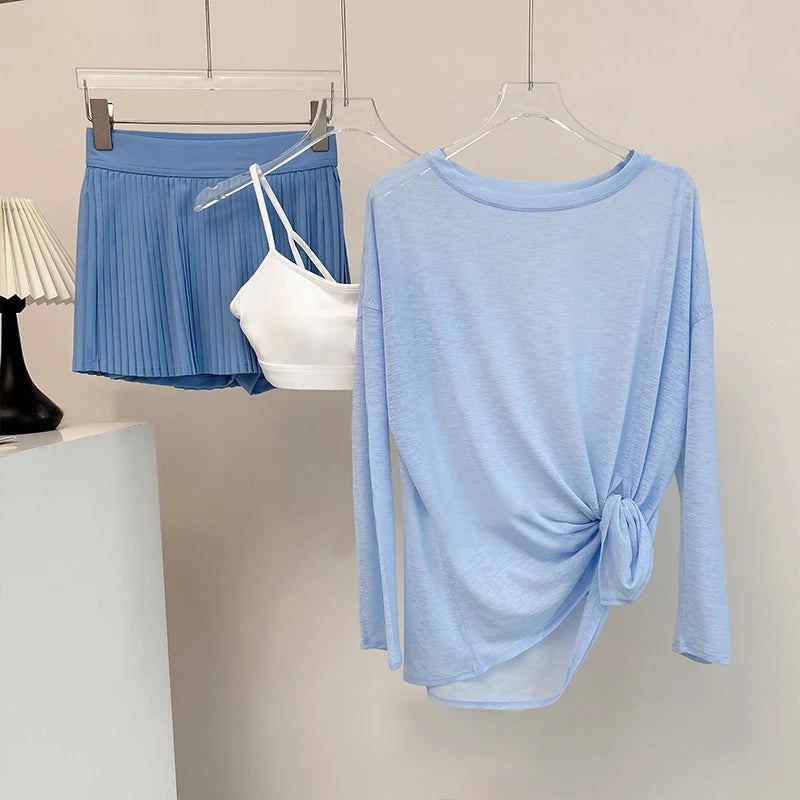 Atmungsaktives langärmliges Yoga-Cover-up, leichtes, schnell trocknendes Lauftop für Damen, lockere Passform, schlicht, Sport, Fitness, Outdoor, Freizeit