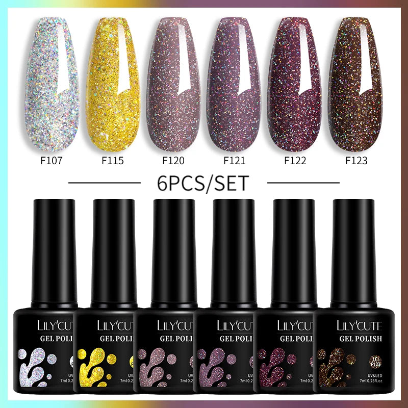 LILYCUTE 6PCS Gel-Nagellack-Set Sommer Neon Nagellack-Gel-Kits für DIY Nagel Semi-Permanenter UV-Lampe Gellack Nagellack-Set