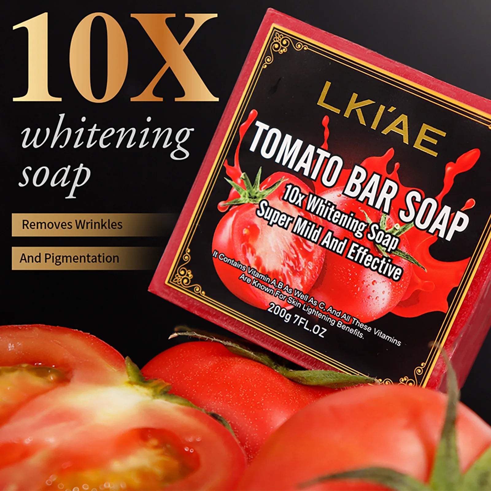 AILKE Bio-Tomaten-Seifenstück, hellt die Haut auf, reinigt tiefenwirksam, peelt, entfernt dunkle Flecken, spendet Feuchtigkeit, für Gesicht und Körper, 200 g