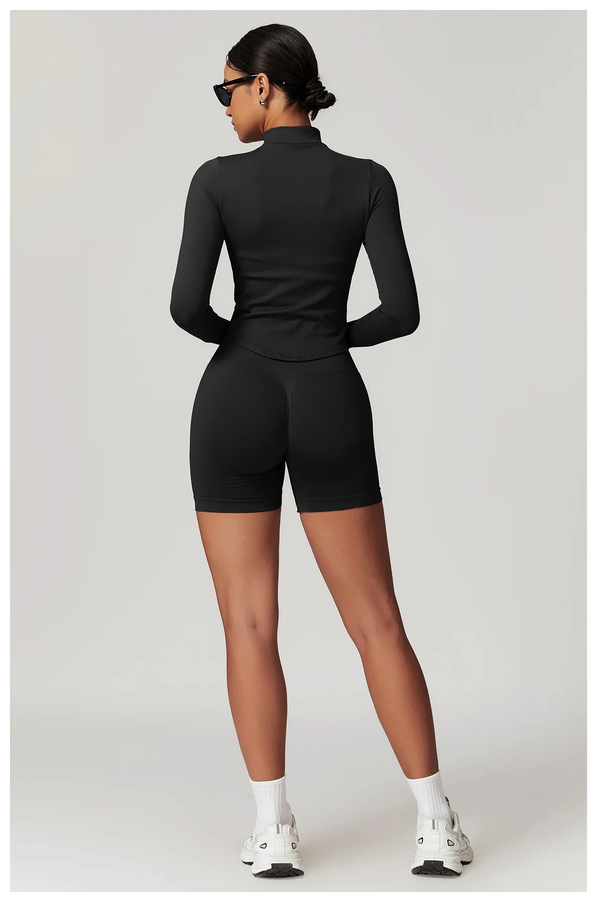 Women's Zipper Crop Sports Jacket Long Sleeve Yoga T-Shirt Solid Quick Dry Fitness Top Gym Running Workout Sportswear