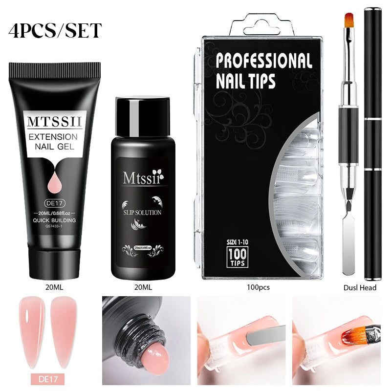 24-teiliges Set 20ml Poly Nail Extension Gel Kit Mini-UV-Lampe Versiegelung mit Basislack Überlack Professionelles Poly-UV-Nagelgel-Kit Starter-Kit