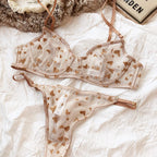 Neues Dessous-Tangas-Set, sexy, ultradünner transparenter BH, Damen-Bügel-Push-up-BH-Set, sommerliche, romantische Pfirsichherz-Unterwäsche