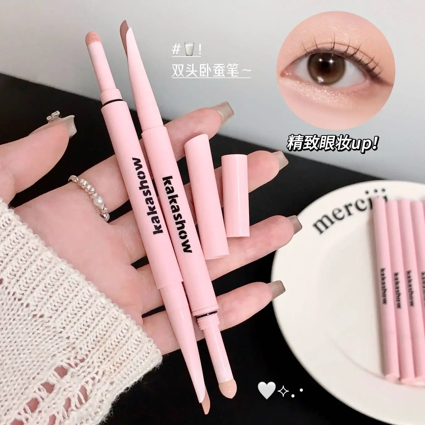 Doppelseitiger Lying Silkworm Eyeliner Pencil Diamond Glitter Matt Aegyosal Pen Aufhellende Creme-Lidschatten-Highlighter-Augen-Make-up