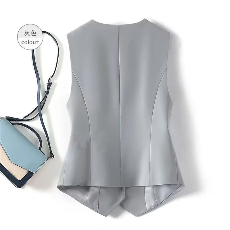 Frühling Sommer Koreanische Mode Weste 2025 Neue Damen Kurze Mode V-Ausschnitt Ärmellose Freizeit Blazer Weste Mäntel Weibliche Oberteile