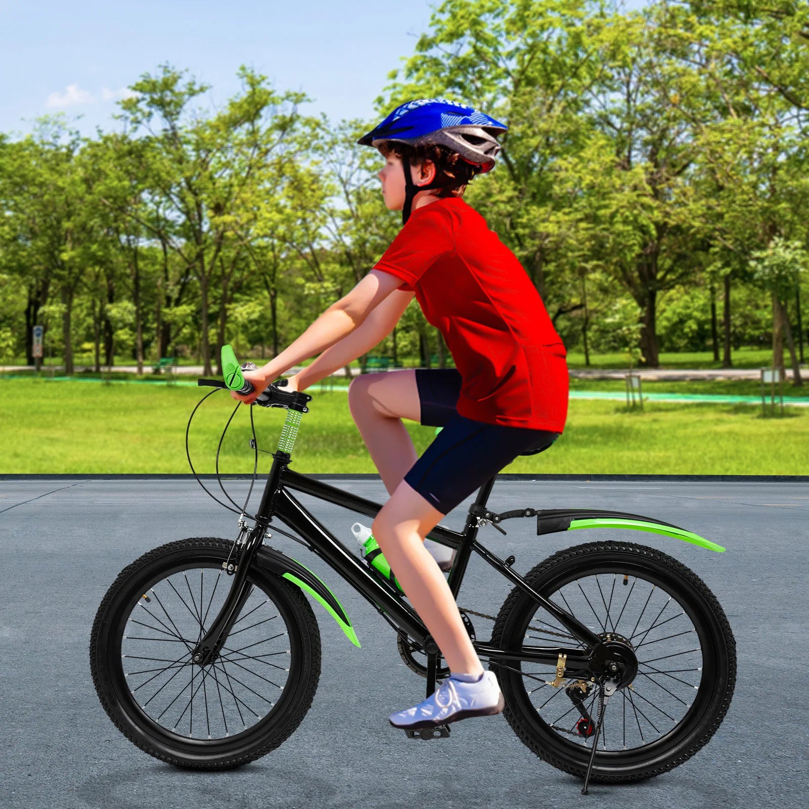 20 Zoll 7 Gänge Mountainbike Verstellbares Kinderfahrrad mit Aufbewahrungstasche und Kompass Klingel Bremssystem Fahrrad