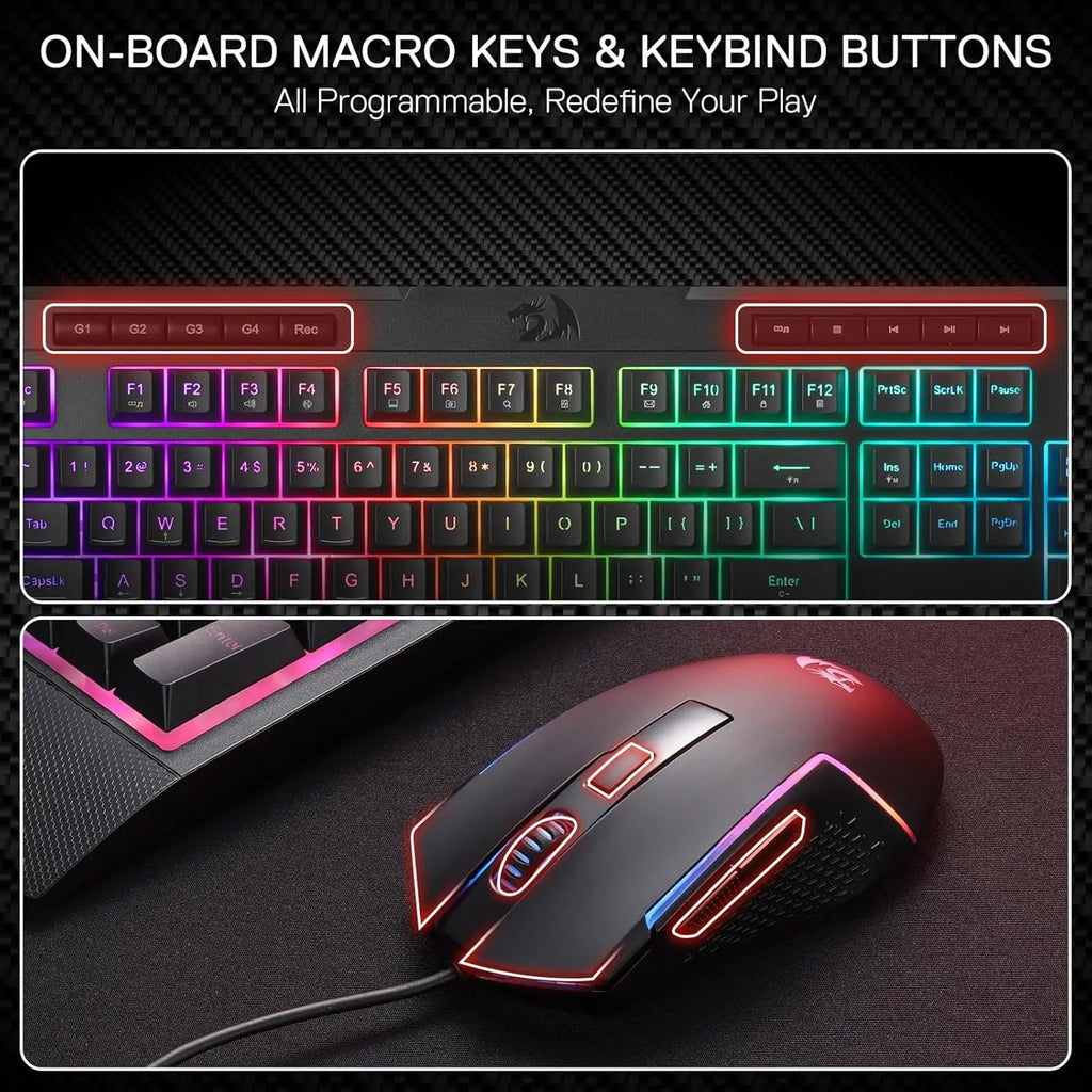 Redragon S151 Gaming Keyboard & Mouse Combo, 104 Keys K525 Wired RGB Membrane Keyboard and 10000 DPI Wired M616 Gaming Mouse