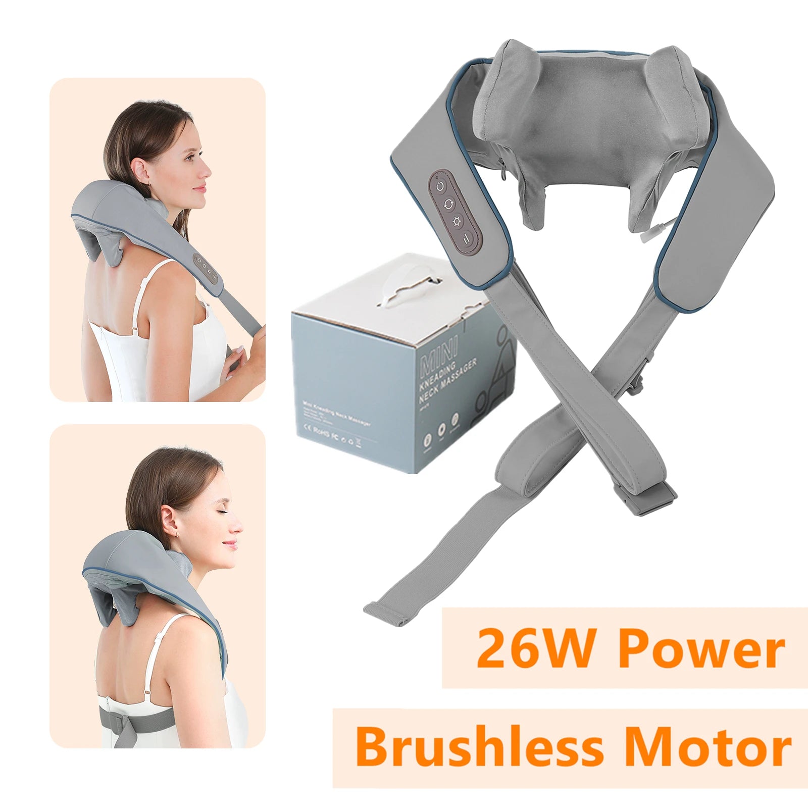 Foreverlily 26W Bürstenloser Motor Nacken- und Schultermassagegerät Kabelloses Nacken- und Rückenmassage-Schal Nackenmassager