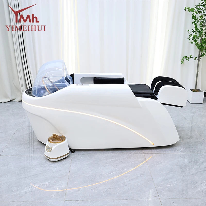 Salon Head Spa Kunstleder Kopftherapiebetten Automatische Massage Shampoobett Komfortables ergonomisches Design Hoher Dichte Schwam