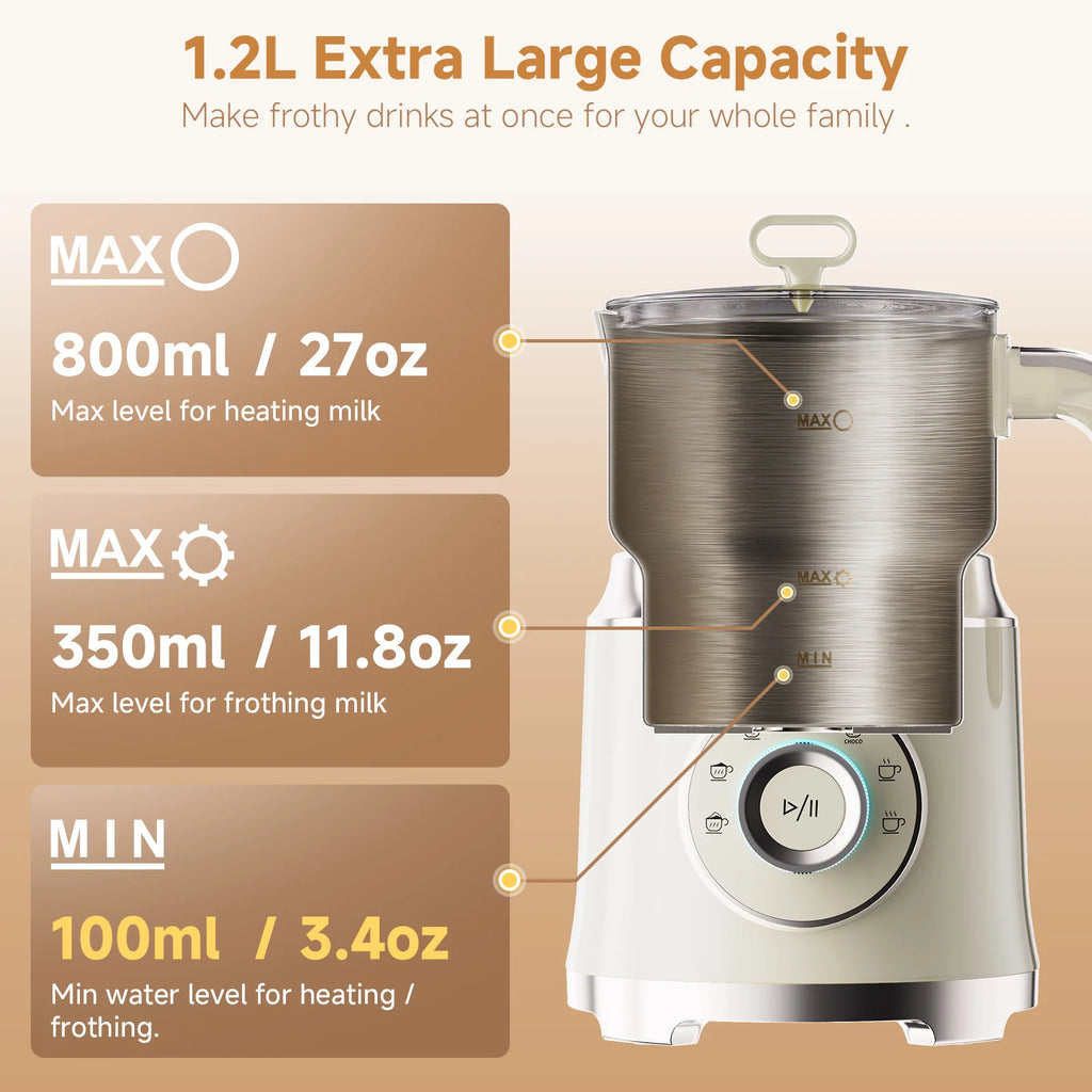 BioloMix 7-in-1 Abnehmbarer elektrischer Milchaufschäumer Dampfer Automatischer Heiß- und Kaltschaumbereiter für Kaffee und heiße Schokolade