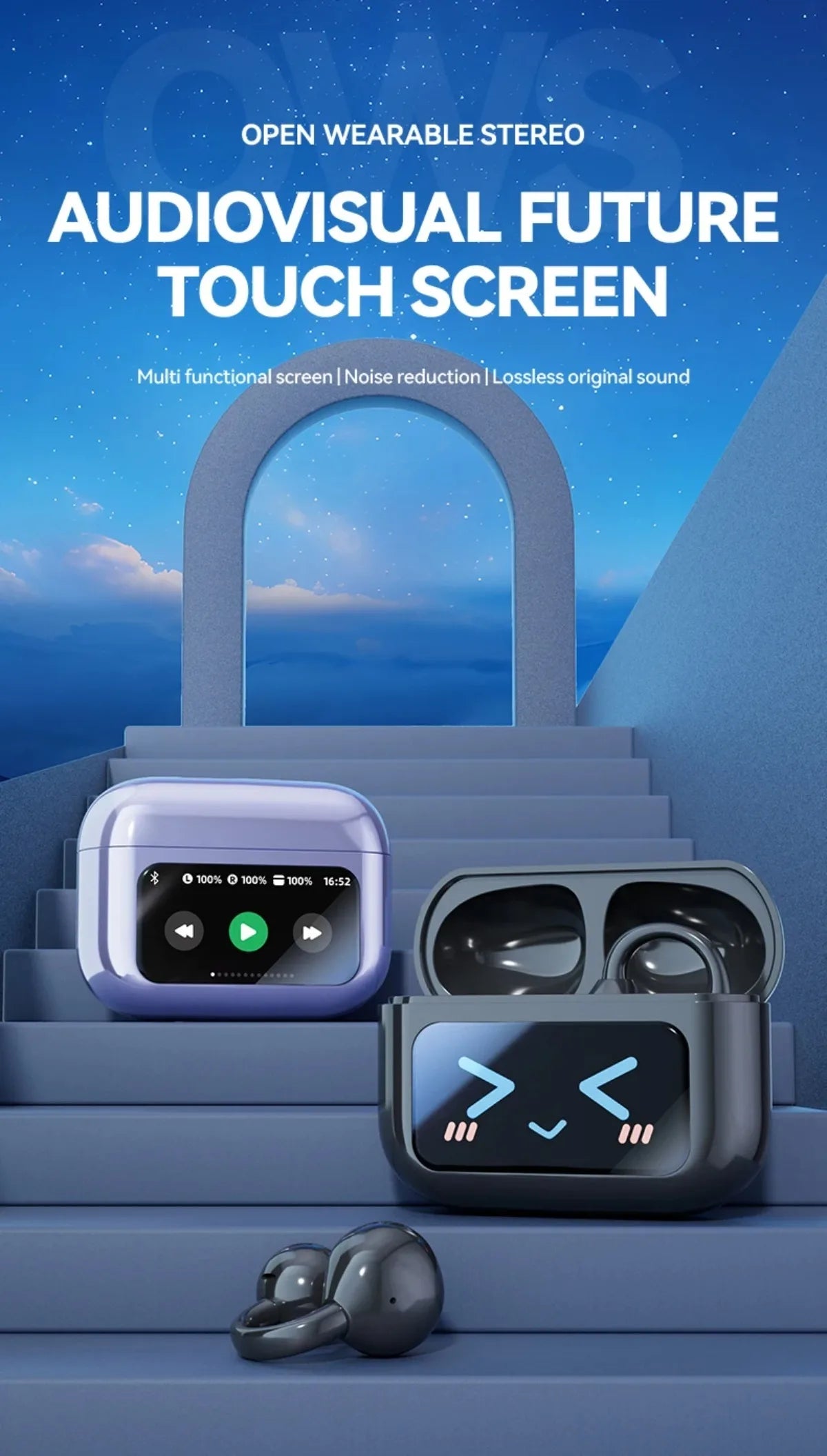 Touchscreen-Bluetooth-Kopfhörer 144 Sprachen Echtzeit-Übersetzung Kopfhörer Drahtlose Open-Ear-Clips Sport-Gaming-Kopfhörer