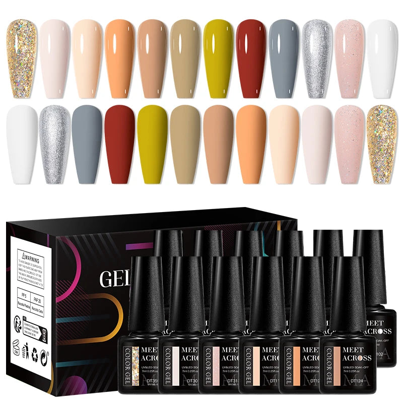 MEET ACROSS 12tlg/Set 7ml Macaron Gel Nagellack mit Box Semi-permanenter UV-Gel Soak Off Nail Art Kit Nagellack für Maniküre