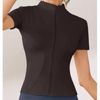 Slim Fit Kurzarm Yoga Shirt Damen Stehkragen Reißverschluss Jacke High End Lauf Sport Fitness Top