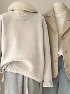 Weicher, wachsartiger Rundhals-Pullover aus 100 % reinem Kaschmir für Damen, lockerer Pullover, Herbst- und Winter-Kurzpullover