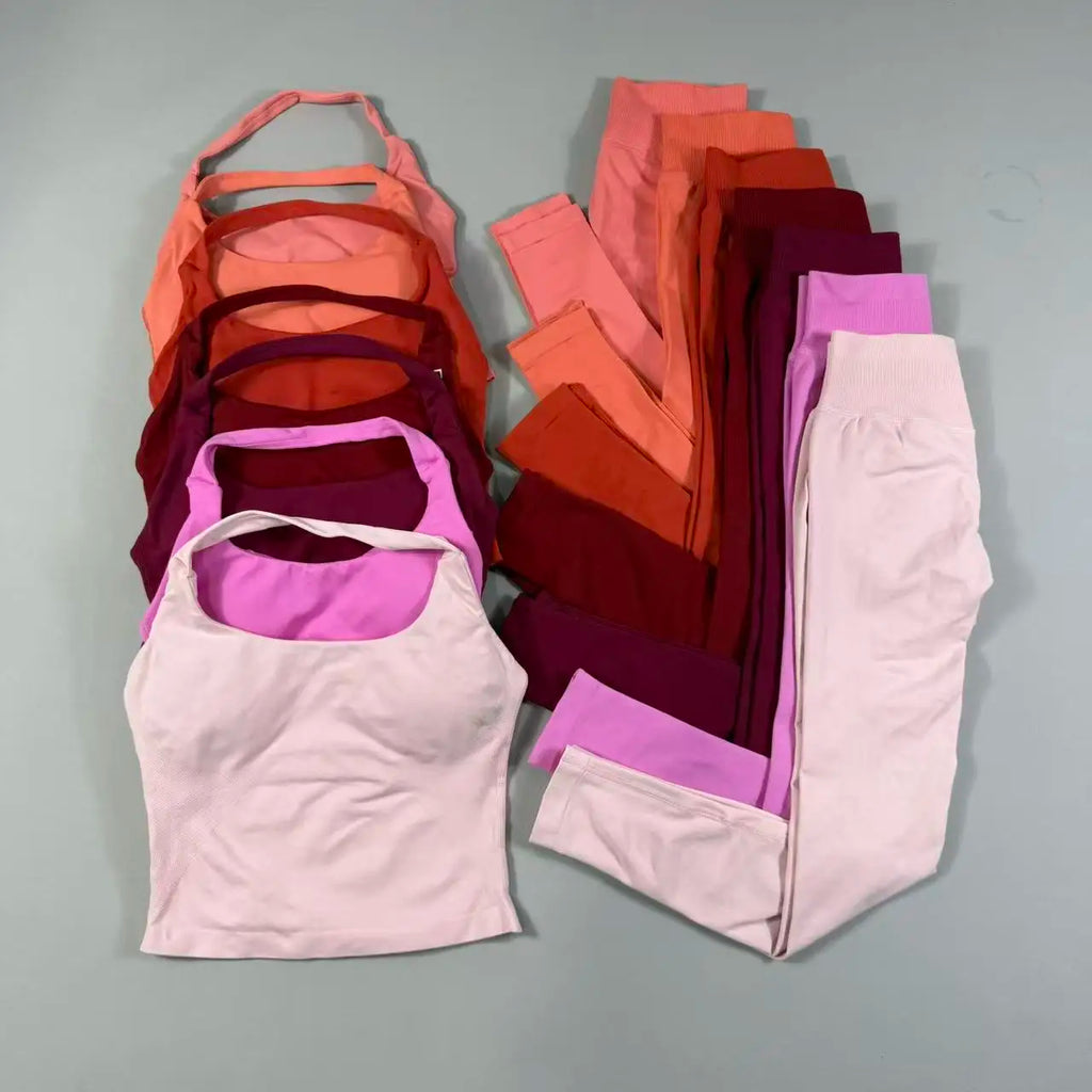 OHNE LOGO Yoga-Outfit Sport-Impact-Gym-Set Neckholder-Oberteil und Leggings-Hosen-Sets Rückenloses Neckholder-Design Hochelastische Sportbekleidung