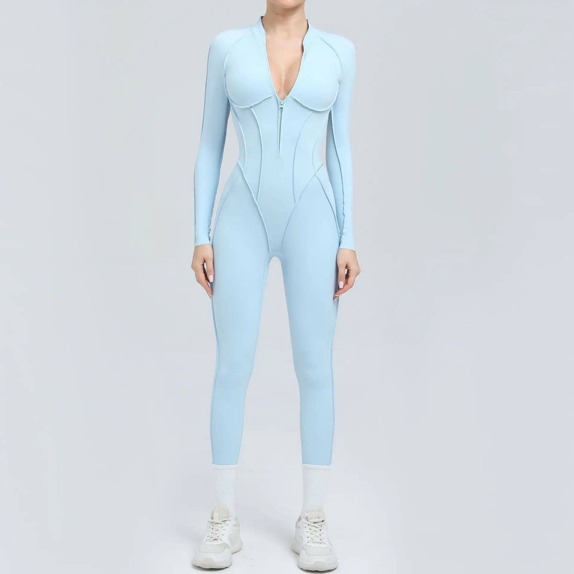 Damen-Trainingsanzug Fitness-Workout Sportkleidung Outfit Reißverschluss-Jumpsuit Yoga Fitness Overall Set Offene Rücken Bodysuits Anzug für Damen