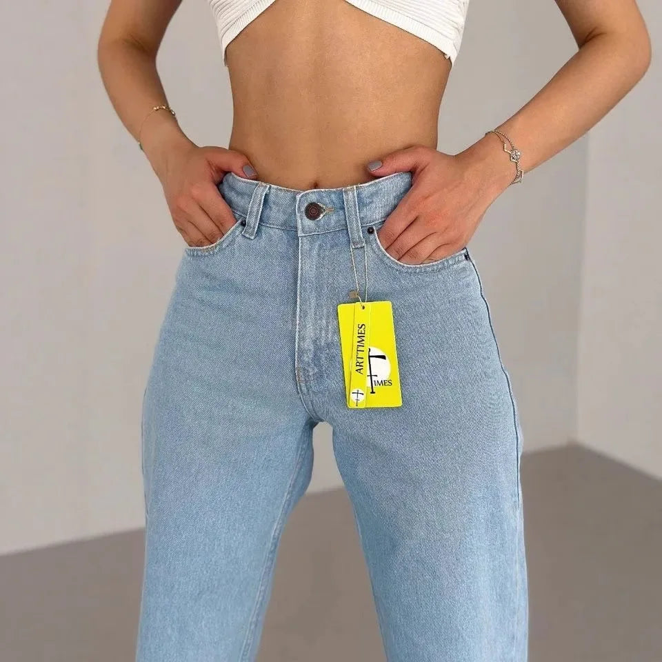 High Waist Straight Leg Jeans Große Größen Modische Frühling Herbst Lange Hosen Bequemer Freizeitstil Russische grenzüberschreitende Mode