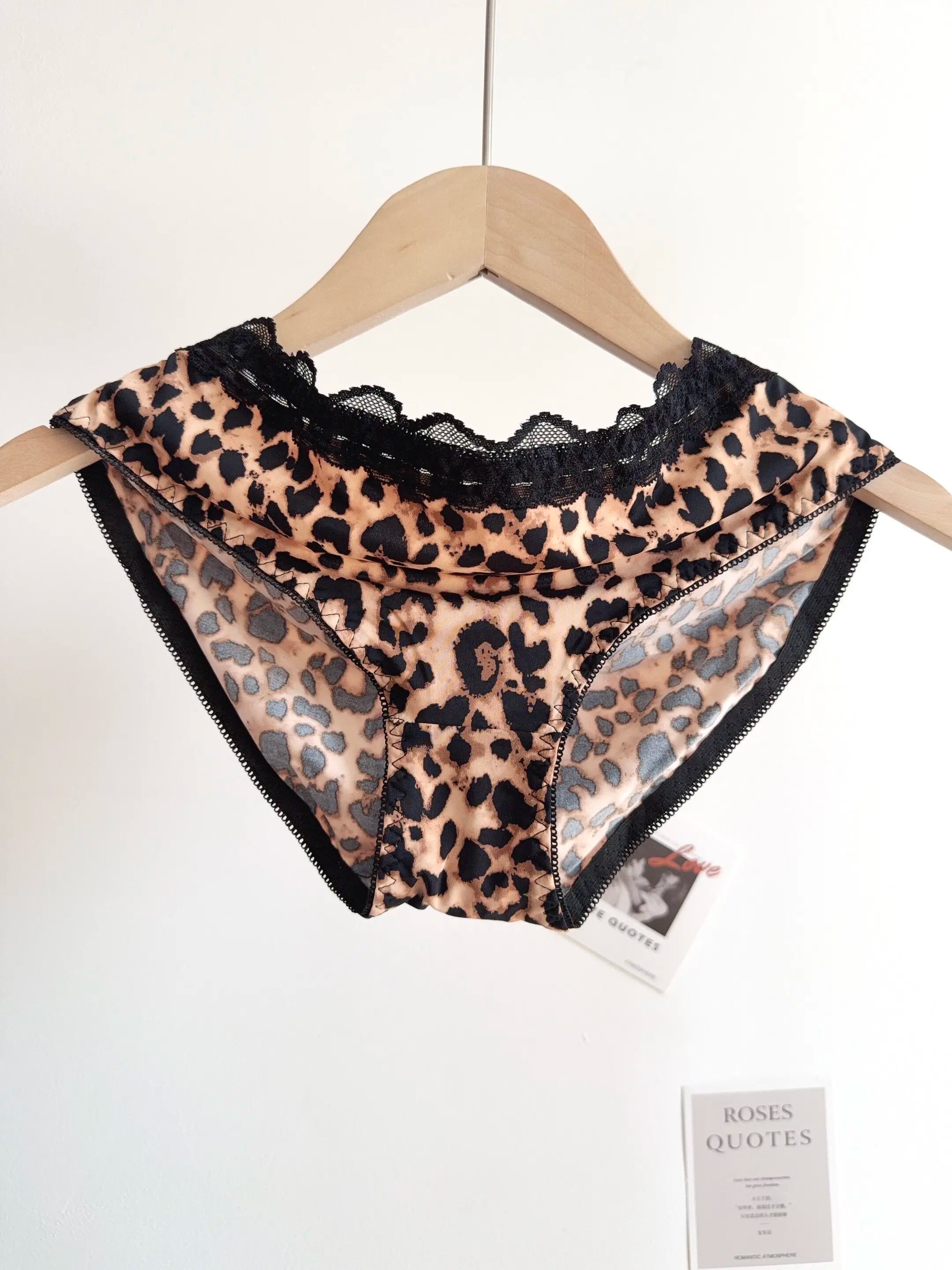 Sexy Leopard-Print-Dessous-Set für Damen, kabellos, unsichtbarer Push-Up für kleine Brüste, verstellbares A-bis-C-Körbchen, transparenter, reiner Spitzen-Look, S-XL