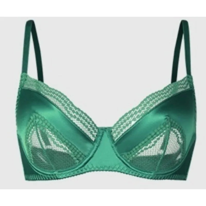 Sexy französisches Satin-Spitzen-Dessous-Set für Damen mit großer Oberweite, transparenter, schmaler Brustbereich, ultra-dünnes Sommer-BH-Set mit kleinen Cups, S-XL Hauptbild