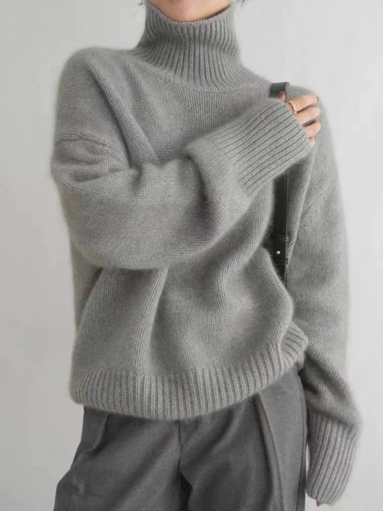 2023 Herbst und Winter Rollkragenpullover 100% reiner Kaschmir Damen Loose Sweater verdickter Wollpullover Überwurf faules Unterteil