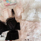 Lolita Mädchen Spitzen-BH-Sets Damen Unterwäsche Intimates Bralette Dessous Japanisch Rüschen Süß Sexy Dünne Körbchen Höschen
