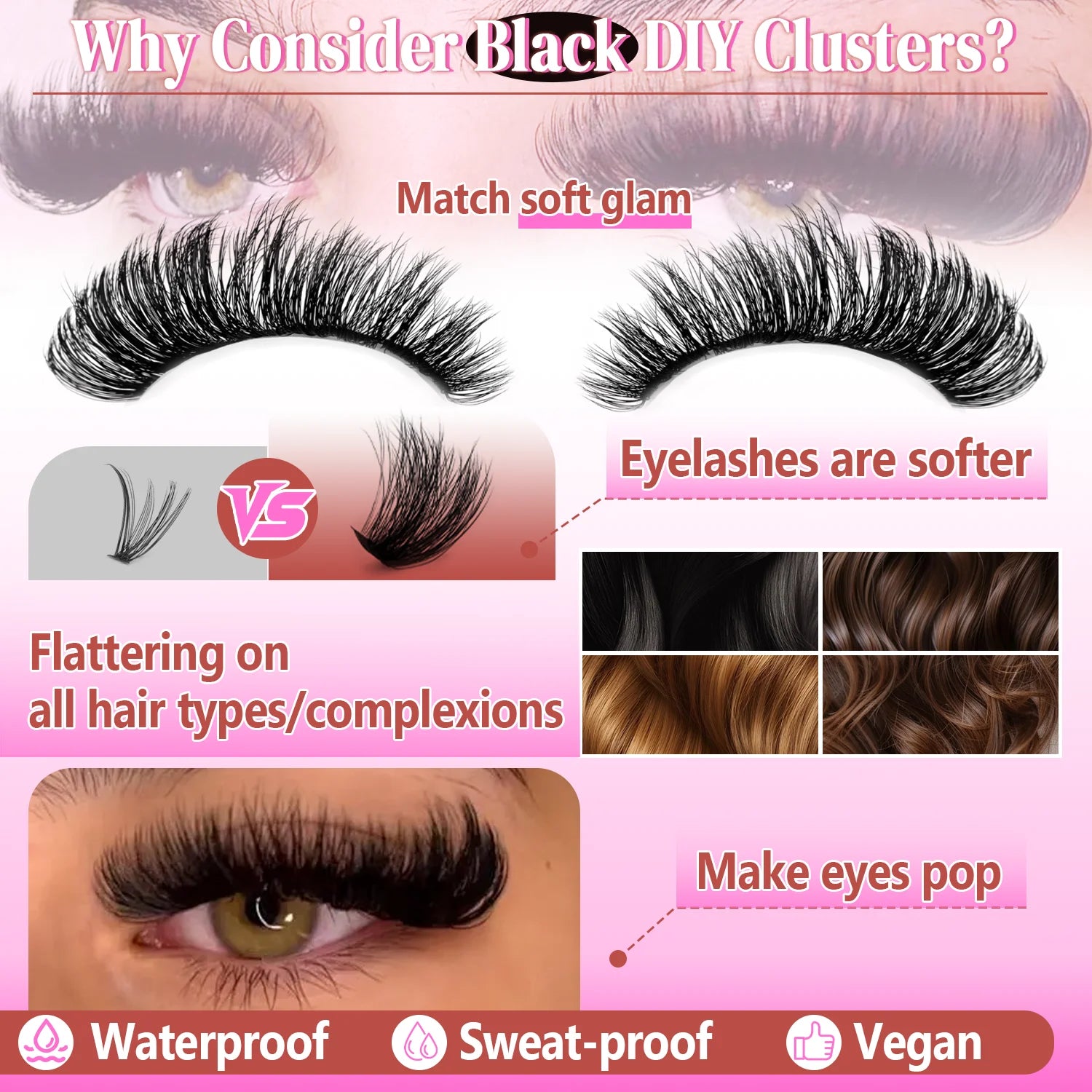 60/402PCS 100D Wimpernset mit unteren Wimpern, dick und angenehm zu tragen für den Alltag, Party, Hochzeit, Abend-Make-up, Wimpernverlängerungen