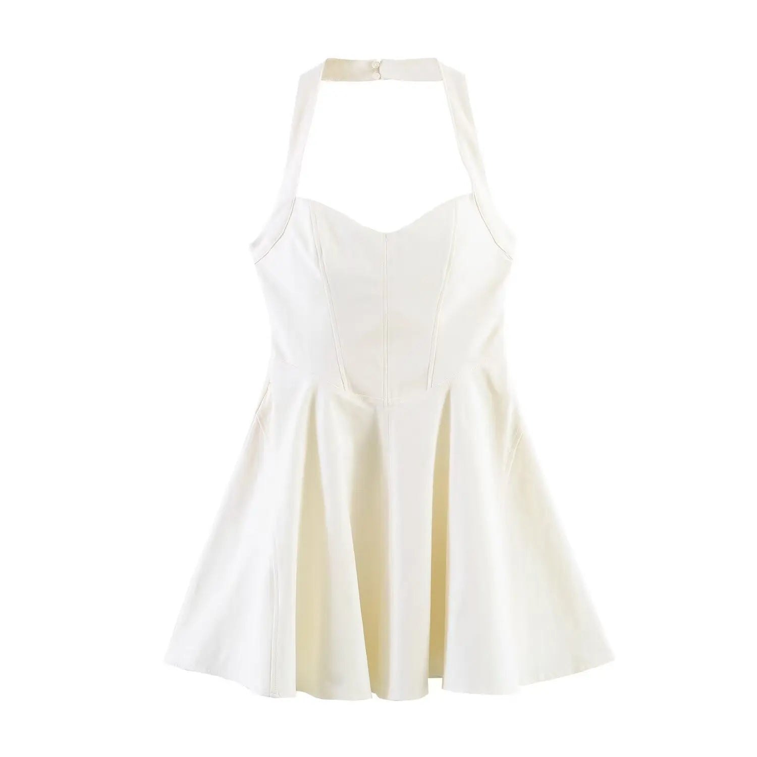 HH Sommer elegantes Neckholder-Faltenkleid einfarbig elegant kurz für Damen sexy rückenfreies ärmelloses Party-Minikleid Mujer