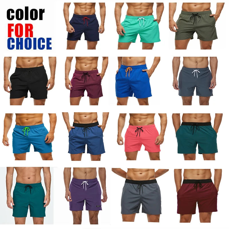Escatch 2026 Sommer Herren-Badebekleidung Einfarbig Multicolor Polyester-Netzfutter Seitliche Reißverschlusstasche Maillot De Bain Homme Sportshorts