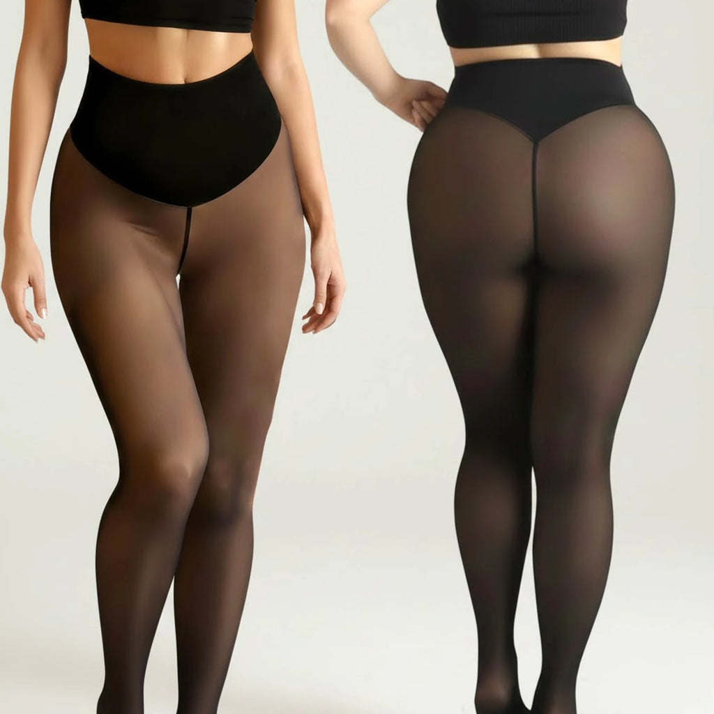 Einnaht-Fleece-Strumpfhose gefütterte Thermo-Leggings formgebender Kompressionsbund durchscheinende Strumpfhose transparente Fleece-Leggings große Größen