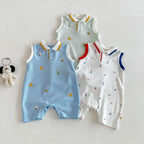 2026 Neue Sommer-Babykleidung 0-2 Jahre Cartoon-Print Ärmelloser Polo-Strampler Atmungsaktives Mesh-Gewebe mit Knopfleiste und Druckknopfverschluss