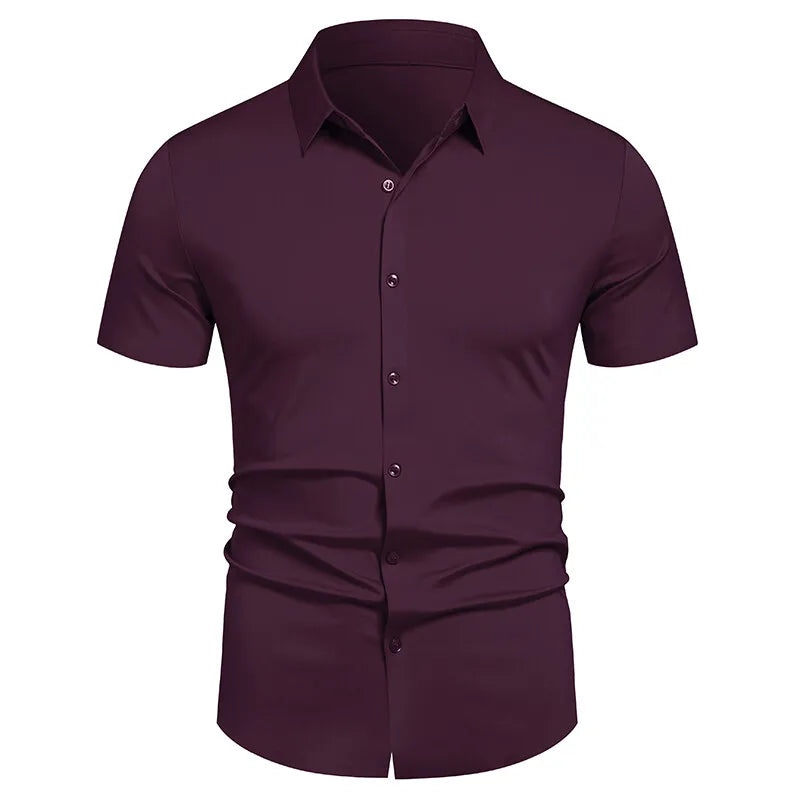 Herren Stretch Hemd Bügelfreie Hemden Regular Fit Kurzarm Stretch Business Casual Button-Down Hemden