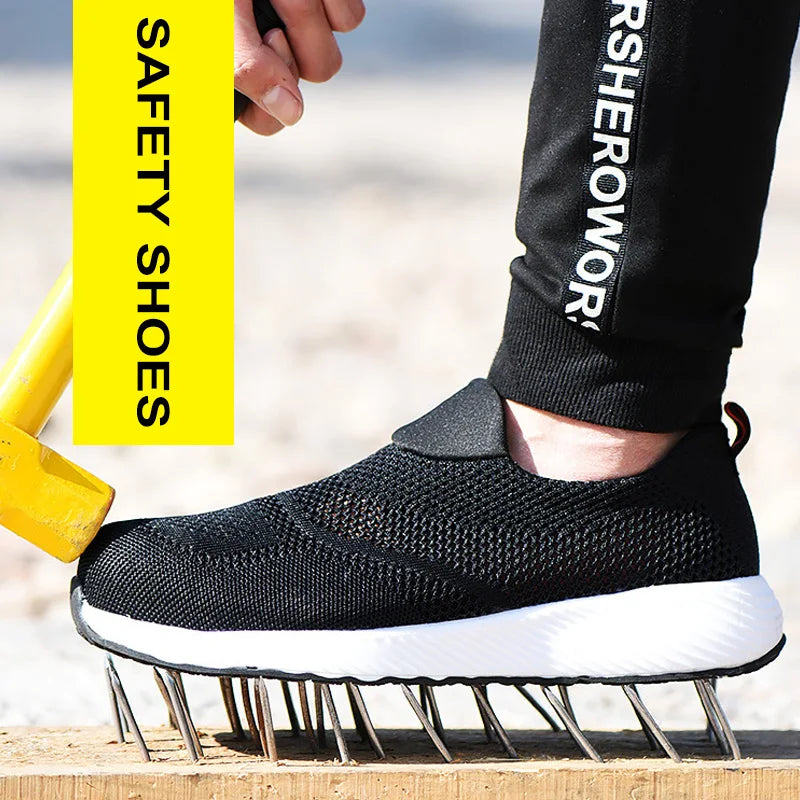 Sommer Mesh Leichte Arbeitssneaker Stahlkappe Schutzarbeitsschuhe Herren Damen Atmungsaktive Bauschuh Arbeitsstiefel Herren