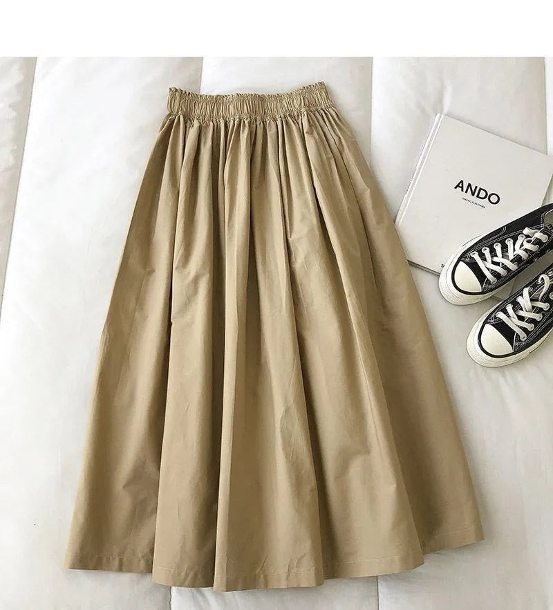 Damen Schwarzer Rock Midi High Waist Korean Style Plissiert A-Linie Vintage Kleidung 2026 Neue Sommer Casual Mode Damen Arbeitskleidung