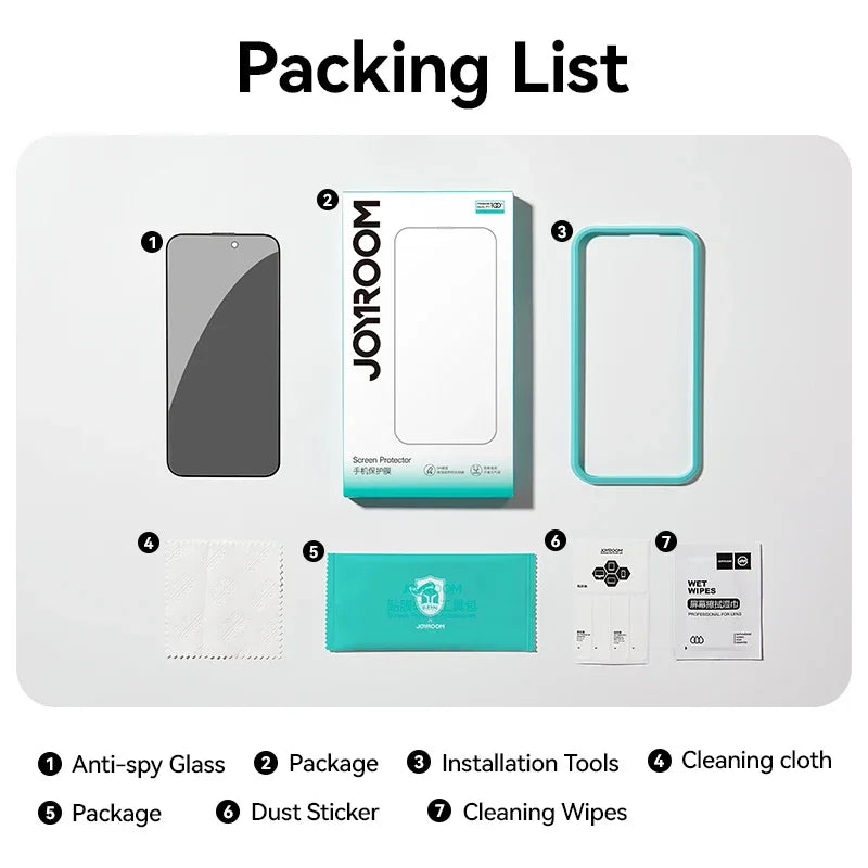 Joyroom 1/2 Stück Anti-Spionage-Glas für iPhone 17 16 15 14 Pro Max Glas für iPhone 17 16 15 14 13 12 Pro Max Blickschutzfolie
