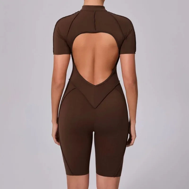 Damen-Trainingsanzug Fitness-Workout Sportkleidung Outfit Reißverschluss-Jumpsuit Yoga Fitness Overall Set Offene Rücken Bodysuits Anzug für Damen