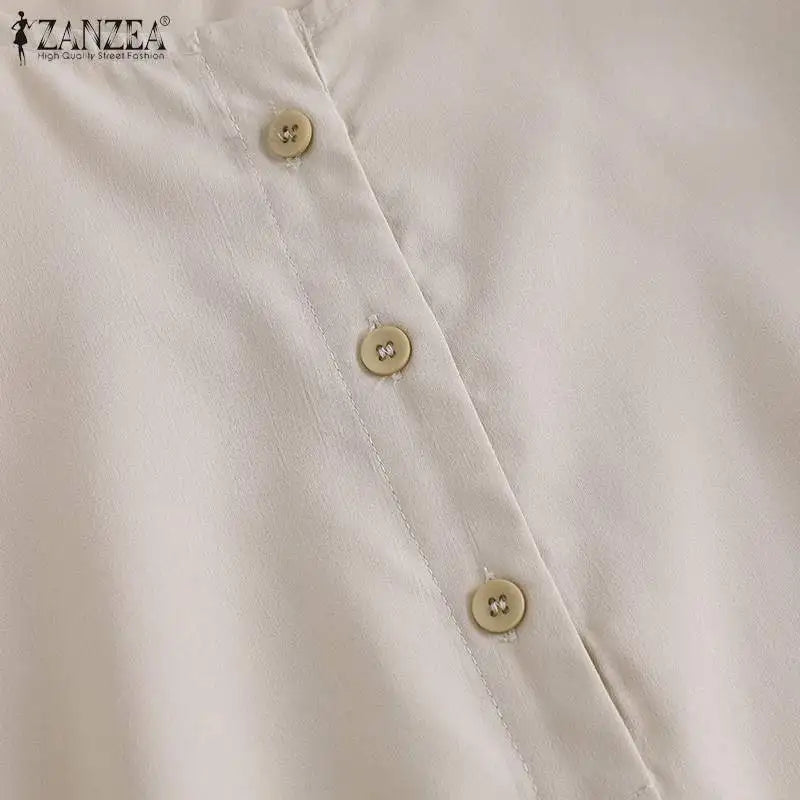 ZANZEA Mode Herbst Langarm Bluse Damen Weites Hemd Elegant Einfarbig OL Arbeitsplatten Lässig Locker Urlaub Arbeit Blusen Damen