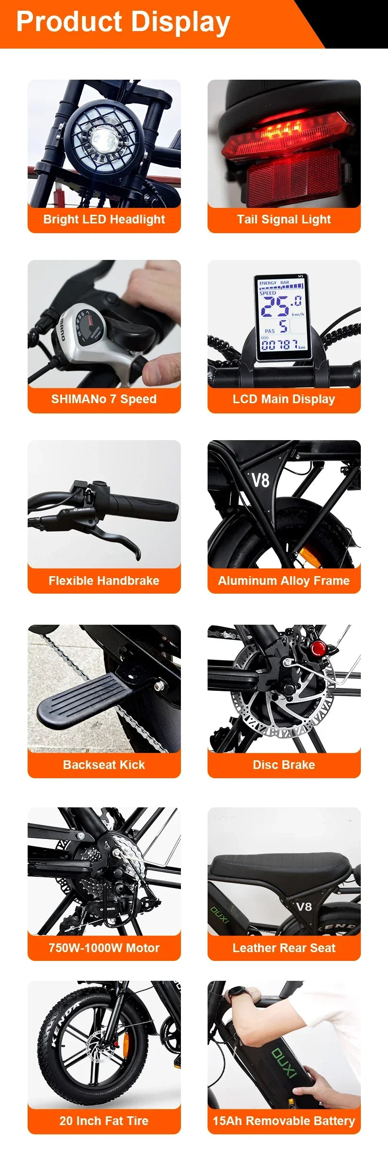 Hochwertiges Elektromotorrad, 750-W-Motor, 48-V-15-Ah-Akku, kann als Transportmittel und Offroad-E-Bike verwendet werden