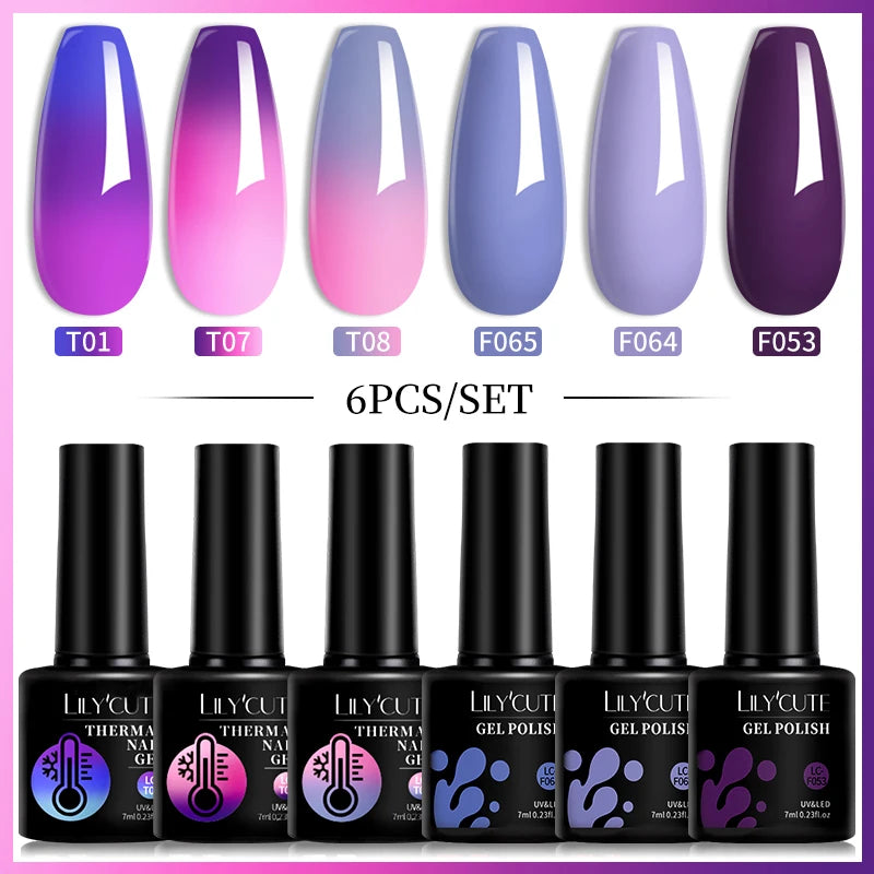 LILYCUTE 7ML 6PCS Neon Gel Nagellack Set fluoreszierend Farbwechsel Semi Permanent Soak Off Maniküre-Kit Nail Art Gel