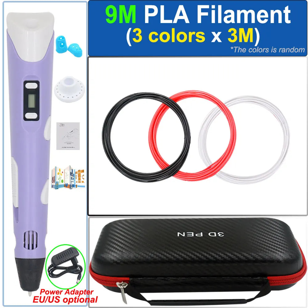 Kinder 3D-Stift 3D-Zeichnung Druckstift mit LCD-Bildschirm Netzteil 200M PLA Filament Spielzeug Kinder Weihnachten Geburtstag DIY Geschenk