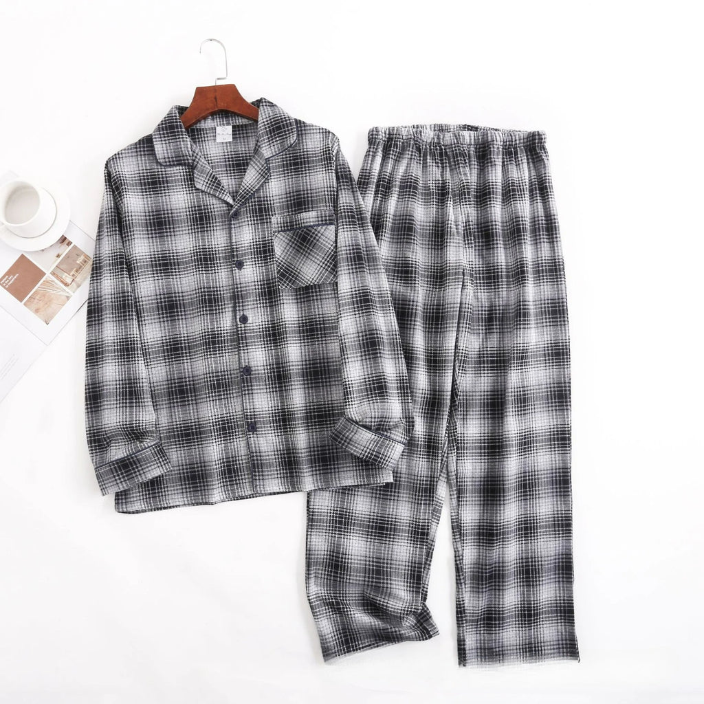 Herren-Hausanzüge Langärmelige Hosenanzüge für Herbst und Winter Pyjamas für Herren Flanell Kariertes Design Pyjamas für Herren