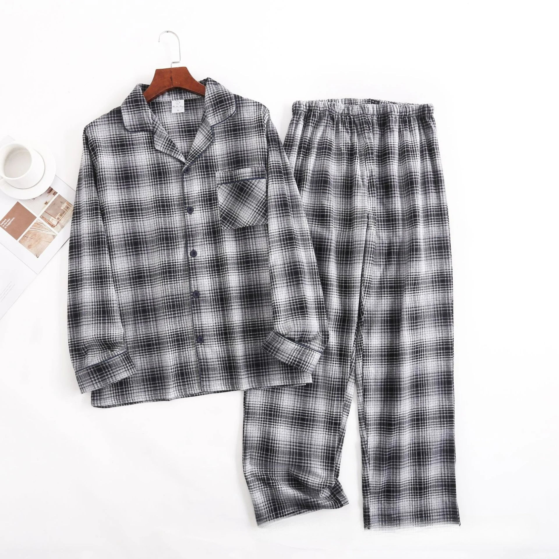 Herren-Hausanzüge Langärmelige Hosenanzüge für Herbst und Winter Pyjamas für Herren Flanell Kariertes Design Pyjamas für Herren