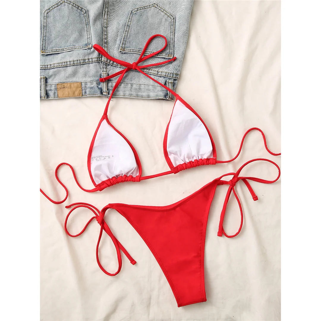 7 Farben Neckholder Brasilianischer Bikini Damen Bademode Weiblicher Badeanzug Zweiteiliges Bikini-Set Gepolsterter Badeanzug Damen V3536