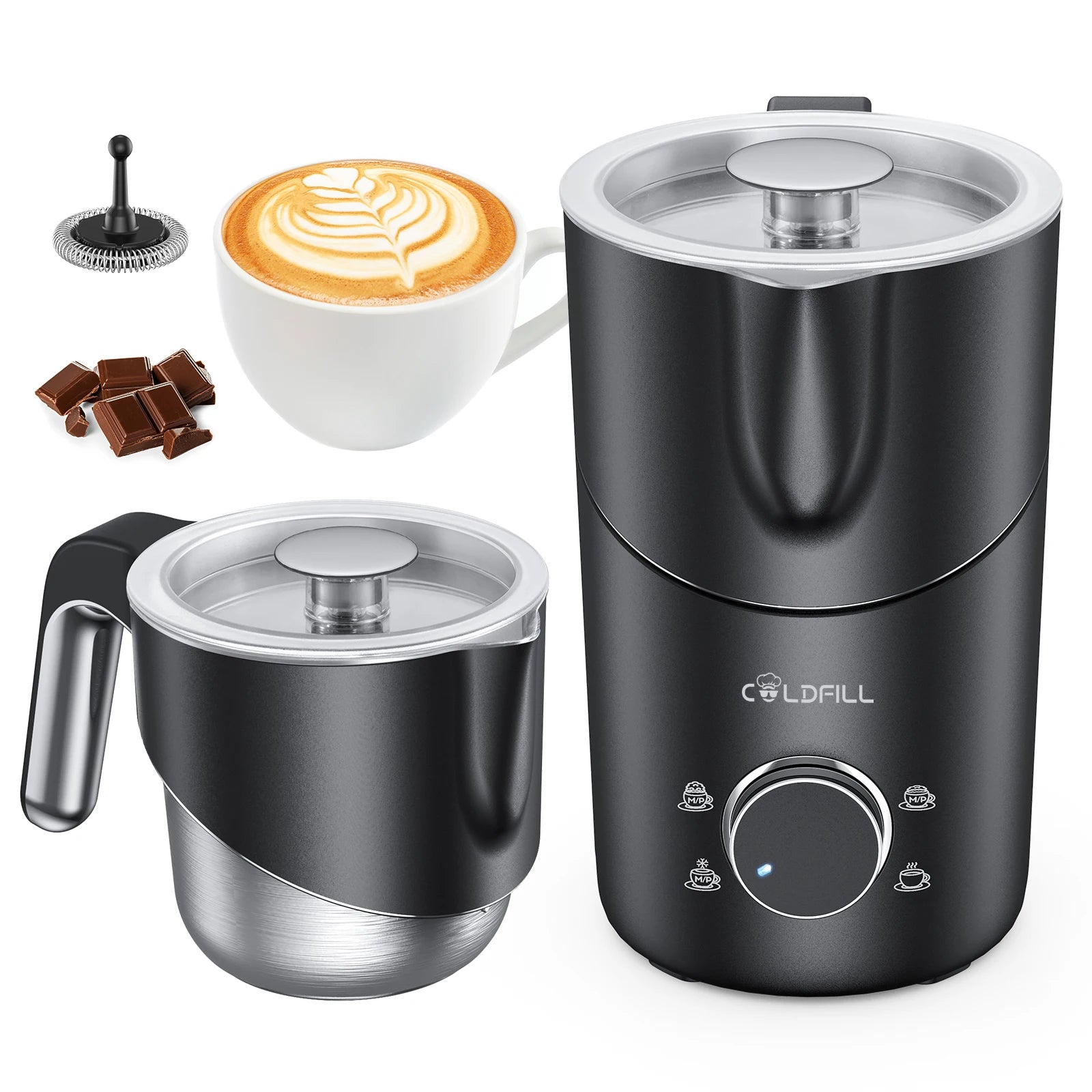 Milchaufschäumer und -erhitzer, 8-in-1 elektrischer Milchaufschäumer für Kaffee, 400 ml großes Fassungsvermögen, abnehmbarer Milchschäumer, spülmaschinenfest